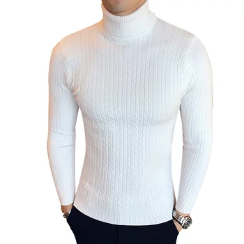 Зимний теплый свитер i Neck Tick, мужские свитера, приталенный пуловер, мужской трикотаж, мужской двойной воротник.
