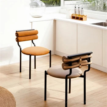 Скандинавский современный кожаный обеденный стул, обеденные стулья из технологичной ткани, металлический стул для гостиной, легкие Роскошные обеденные стулья, туалетный столик