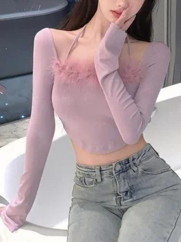 Новый китайский женский свитер WOMENGAGA, Пикантная футболка с открытыми плечами, футболка с высокой талией и длинным рукавом LJA8