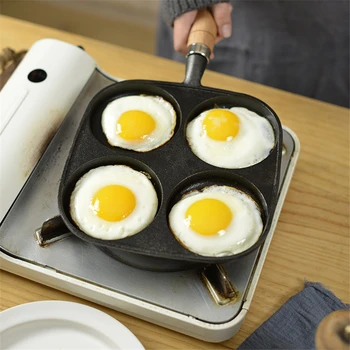 Кастрюля для пельменей с яйцом Чугунная сковорода для жарки яиц с тремя отверстиями Форма для жарки яиц Утолщенная сковорода Без покрытия с антипригарным покрытием Кастрюля для приготовления пельменей с яйцом