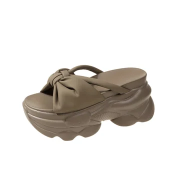 Босоножки на танкетке на каблуке 7,5 см, женские повседневные уличные тапочки, женские летние нескользящие пляжные тапочки, прогулочная массивная обувь, женская обувь