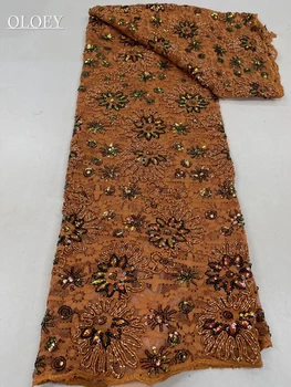2023 Модная элегантная Французская сетка с вышивкой пайетками, кружевная ткань в африканском нигерийском стиле, кружевная ткань для свадебного платья