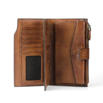 Винтажный длинный кошелек из натуральной кожи, женский роскошный многофункциональный клатч с карманом для телефона, кошелек для карт большой емкости