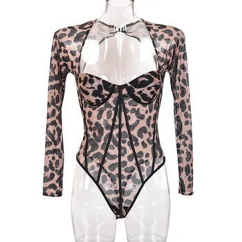 Новая модная женская сексуальная тонкая футболка с леопардовым принтом и длинными рукавами, сиамские женщины
