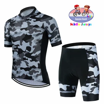 Детская камуфляжная одежда, комплект из джерси для велоспорта с короткими рукавами, одежда для горных велосипедов, спортивная одежда для гонок, детская велосипедная одежда