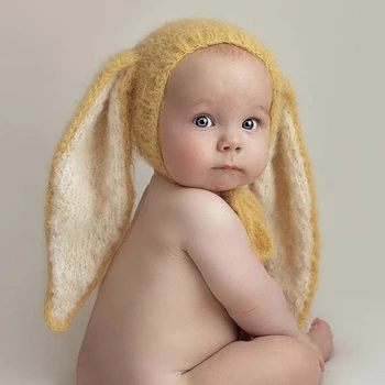 Реквизит для фотосъемки новорожденных, Аксессуары, Вязаная шапка с большим ухом Кролика для маленьких девочек И мальчиков, мемориальная студийная фотосъемка G99C