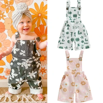 FOCUSNORM/комбинезоны для девочек для малышей 2-7 лет, комбинезоны с геометрическим рисунком и цветами, комбинезоны без рукавов с открытой спиной, шорты