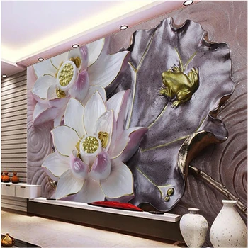 beibehang Настройте любой размер обоев mural 3D lotus relief background настенное украшение для дома, настенные обои для гостиной