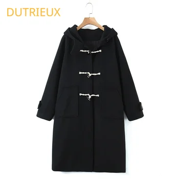 Длинное шерстяное пальто DUTRIEUX Winter Plus-Size с роговыми пуговицами: стильное и удобное
