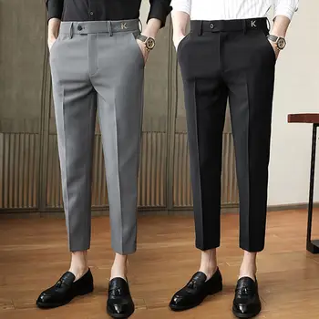2023 Весна-лето Мужские повседневные брюки, костюмные брюки, приталенные рабочие брюки для бега на пуговицах, мужская однотонная одежда P243