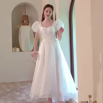 Платья для официальных мероприятий, фотография свадебного платья принцессы, белое свадебное платье для новобрачных, шоу Хора, вечернее платье с пузырчатыми рукавами.
