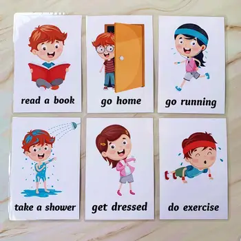 34 Карточки для изучения английского языка для детей, флеш-карта с мультяшным повседневным поведением, детские игрушки для раннего обучения на память F1V4