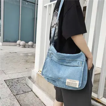 Джинсовая сумка через плечо, холщовые женские сумки, винтажный стиль, унисекс, уличные спортивные сумки, джинсы Harajuku, сумки для студенческих книг,