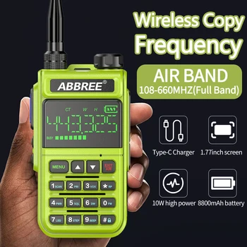 ABBREE AR-518 Air Band 108-660MHz Полнодиапазонная Беспроводная частота копирования 1.77 Встроенный дисплей Любительская Двусторонняя Радиосвязь Walkie Talkie