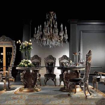 Стол для резьбы по дереву в европейском стиле, обеденный стул, Итальянский дворцовый роскошный обеденный стол из массива дерева, мебель для виллы