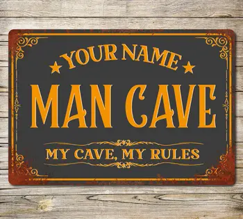 Персонализированный знак Пещеры Человека, Декор металлической двери на стене, Офисный сарай, гараж, ретро-табличка