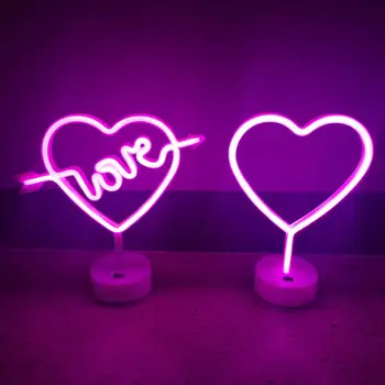 Светодиодная неоновая лампа в форме сердца, неоновая вывеска высокой яркости, украшение с базовыми светильниками, популярные декоративные светильники в Интернете
