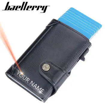 Baellerry Новый RFID мужской мини-кошелек для карт с гравировкой имени, короткий мужской кошелек в стиле ретро, высококачественный брендовый мужской всплывающий кошелек