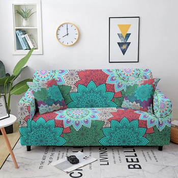 Чехол для дивана с принтом Мандалы в богемном стиле из эластичной полиэфирной ткани, чехол для дивана, противоскользящий чехол для дивана, протектор для гостиной