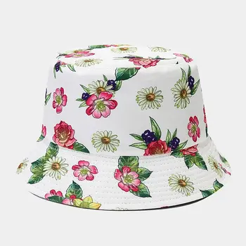 Весенняя хлопковая широкополая шляпа с мультяшным цветочным принтом, Рыбацкая шляпа, солнцезащитная кепка для путешествий на открытом воздухе для девочек и женщин 146