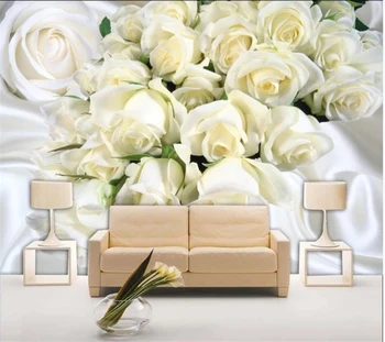 Модные обои на заказ, ярко-белая шелковая роза, роскошная гостиная, телевизор, диван, обои, декор для дома, цветочная роспись