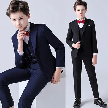 Официальный костюм для мальчиков, весенне-осенний детский костюм для выступлений на свадьбе, детский блейзер, жилет, брюки, комплект одежды