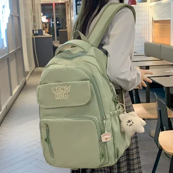 Модный Женский Зеленый рюкзак для ноутбука, колледжа, Милая нейлоновая студенческая сумка для путешествий, Кавайная сумка для книг, Модная Женская школьная сумка для отдыха