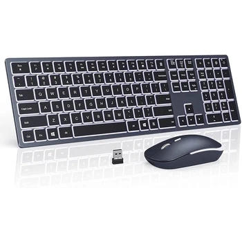 Комбинированная беспроводная клавиатура и мышь с подсветкой, бесшумная клавиатура USB 2.4G, перезаряжаемая полноразмерная тонкая клавиатура и мышь