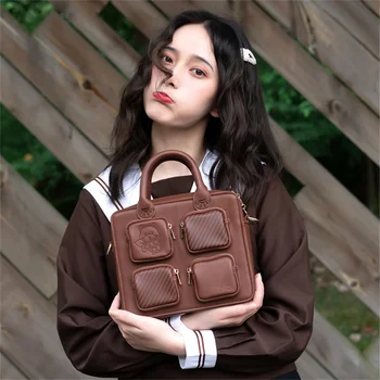Сумка для униформы Jk в стиле японского колледжа, квадратная однотонная сумка с вышивкой шоколадного медведя, сумка на молнии с когтями, сумка через плечо