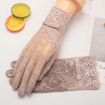 Женские элегантные кружевные однотонные перчатки для вечеринок, защита от солнца, противоскользящий сенсорный экран