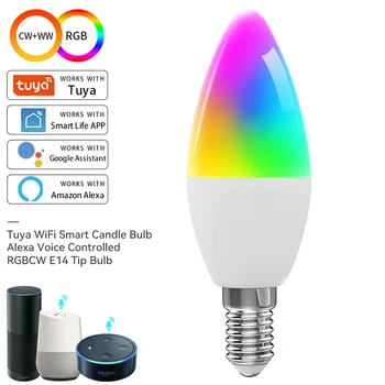 Tuya Smart WiFi Лампа E14 5 Вт RGB Led Light Smart Home APP Синхронизация Регулировки Яркости Пульт Дистанционного управления Работает с Alexa Google Home