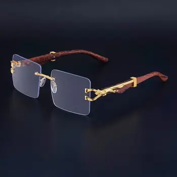 2023 Дизайн головы Гепарда Деревянные солнцезащитные очки для мужчин и женщин Квадратные солнцезащитные очки без оправы Винтажные очки UV400 Солнцезащитные очки