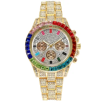 Красочные женские наручные часы с бриллиантами в стиле хип-хоп, хипстерская мода, кварцевые часы с календарем с большим циферблатом, европейские и американские