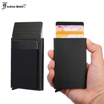 Тонкий алюминиевый кошелек с эластичной задней сумкой, держатель для кредитных карт, мини-RFID-кошелек, автоматический всплывающий чехол для банковских карт