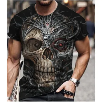 Новая винтажная мужская футболка с черепом, 3D принт, футболки с изображением смерти черепа для мужчин с круглым вырезом и коротким рукавом, футболки Оверсайз