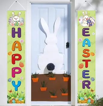 Пасхальное украшение в виде зеленого Кролика, Настенное крыльцо, Сад, Висящий баннер с Пасхой, Пасхальная входная дверь, Приветственный знак, Кристаллы на окне #t2p