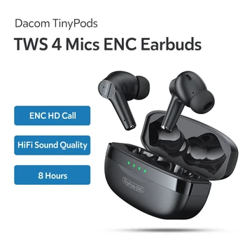 Наушники Dacom TinyPods TWS ENC с 4 Микрофонами Шумоподавления Bluetooth 5.0 True Wireless earphone Басовые Стереонаушники