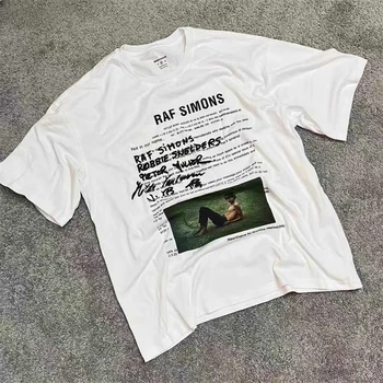 Raf Style Simons Нишевый портрет с буквенным принтом, Минималистичная мужская и женская летняя повседневная футболка свободного кроя с короткими рукавами