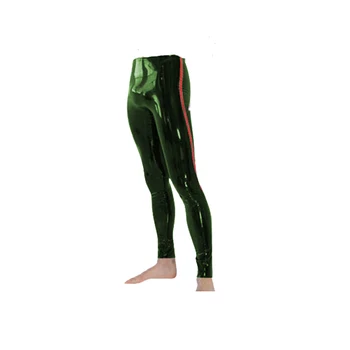 Латекс, 100% Резина, мужские сексуальные обтягивающие брюки, металл, зеленый и красный, 0,4 мм, Размер XXS-XXL