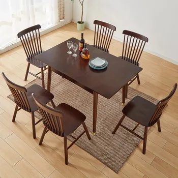Складной обеденный стол из массива дерева в скандинавском минимализме на 4 персоны, 6 небольших предметов, 8 бытовых выдвижных обеденных стульев, 2 ком