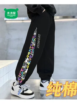 Весенне-осенние Детские спортивные штаны из чистого хлопка для отдыха в западном стиле для мальчиков в Корейском стиле