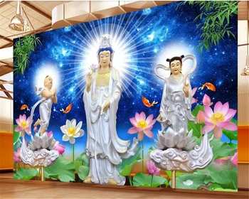 beibehang настенные обои для стен в рулонах Виниловые обои Богиня Милосердия Бодхисаттва Буддизм 3d обои фон настенная роспись