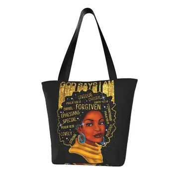 Сумка для покупок для афроамериканских девушек, женская холщовая сумка через плечо, моющиеся сумки для покупок для черных женщин