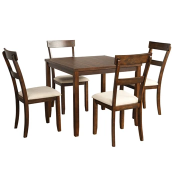 Обеденный набор из 5 предметов, кухонный обеденный стол из промышленного дерева и 4 стула для столовой (цвет орехового дерева)