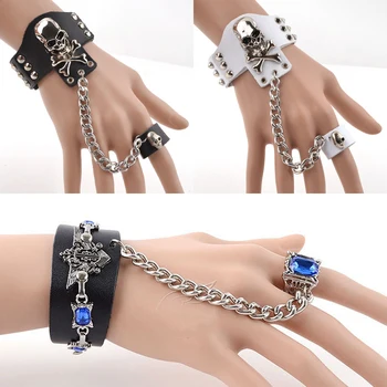 Аниме браслет кольцо косплей корейская модная пара аксессуаров Винтажный браслет кольцо Кожаный браслет с рисунком черепа и скорпиона