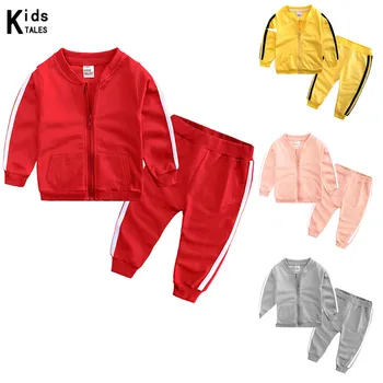 Весенне-осенний комплект одежды для маленьких девочек и мальчиков, хлопковая куртка на молнии с длинным рукавом, брюки, 2 предмета, спортивный костюм Bebe, комплект на 6-24 м