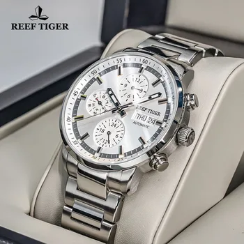 Reef Tiger / RT Лидирующий бренд, Мужские Автоматические механические часы с датой, водонепроницаемые спортивные военные часы Relogio Masculino из нержавеющей стали