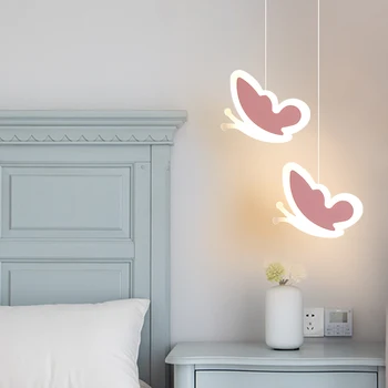 Светодиодные подвесные светильники для детской спальни, прикроватной тумбочки, детской комнаты для девочек, домашнего декора, освещения, романтической розовой подвесной лампы с бабочкой