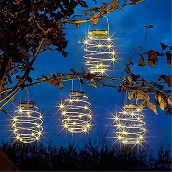 Спиральные светодиодные фонари Solar Iron Art, водонепроницаемый наружный декоративный светильник, подвесной фонарь, дорожные фонари на солнечной энергии, N21 22 капли