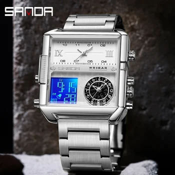 SANDA Новые трехкратные мужские модные часы Будильник Часы Ночник Водонепроницаемые часы Мужские часы Светодиодные Цифровые кварцевые часы